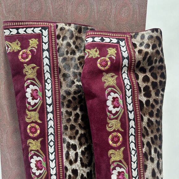ETRO Women 7 Suede Embroidered Floral Art OTK Over The Knee Boots NIB $2,590 - Picture 4 of 13